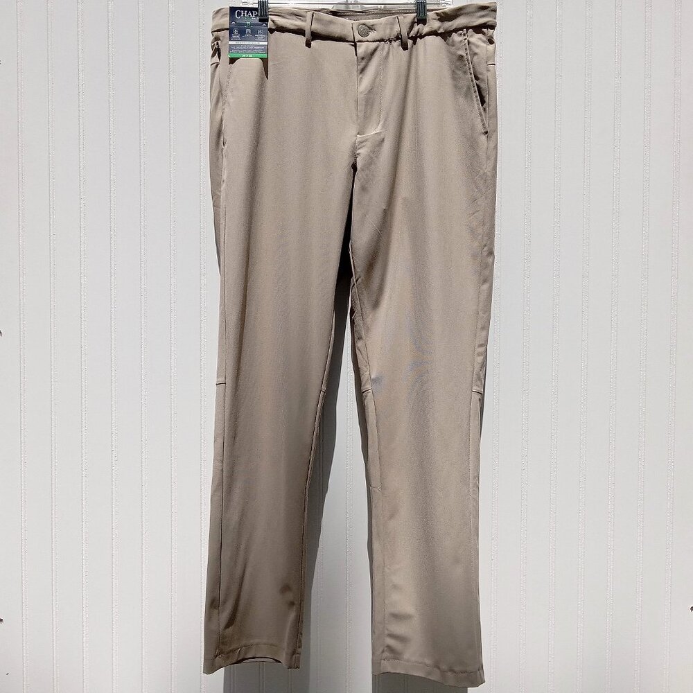CHAPS Dress Pants Mens 42 x 30 Beige Performance Golf Flat Front Slim Fit Slacks